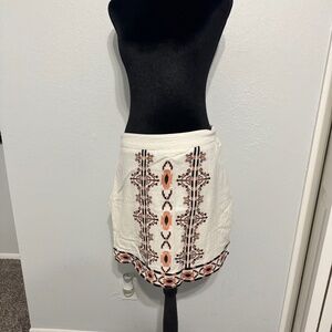 Angel Biba White Embroidered Aztec Mini Skirt - Boho Festival Style - Size L